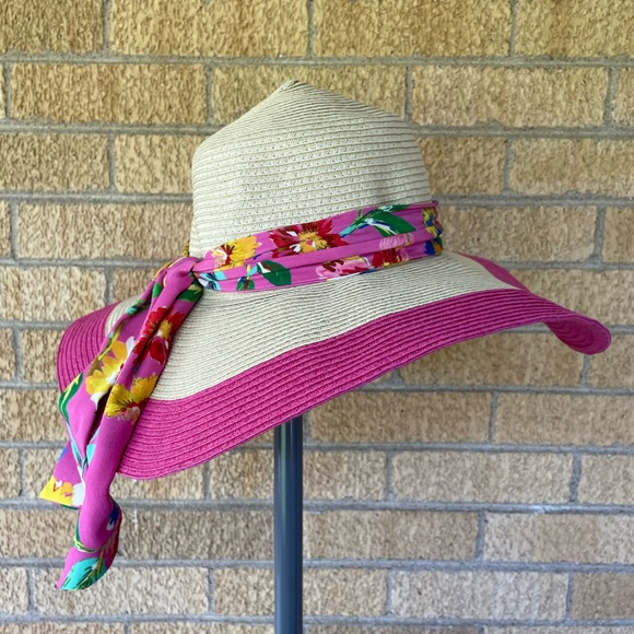 Kate Spade Pink/Beige Wide Brim Sun Hat with Floral Accents 👒☀️ One Size - Picture 10 of 12